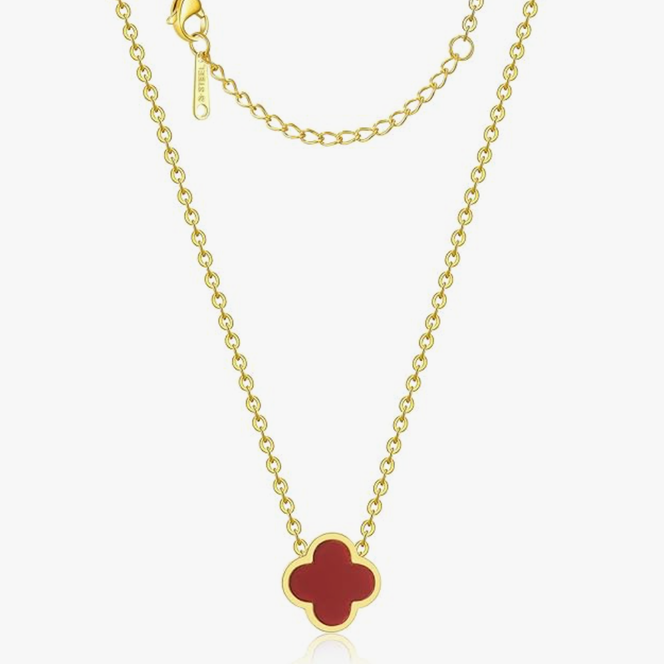 Four-Leaf Red Clover Lucky Pendant Necklace