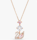 Pink and Clear Crystal Dazzling Swan Necklace