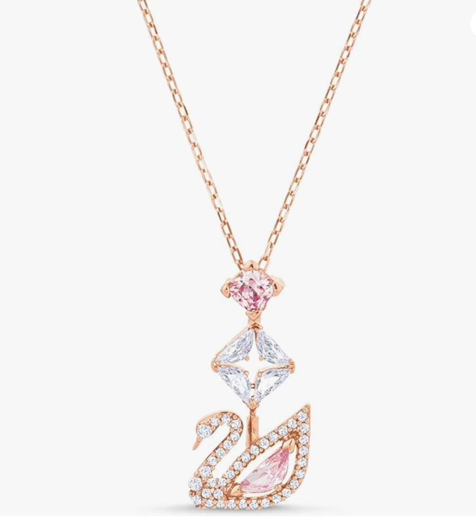 Pink and Clear Crystal Dazzling Swan Necklace