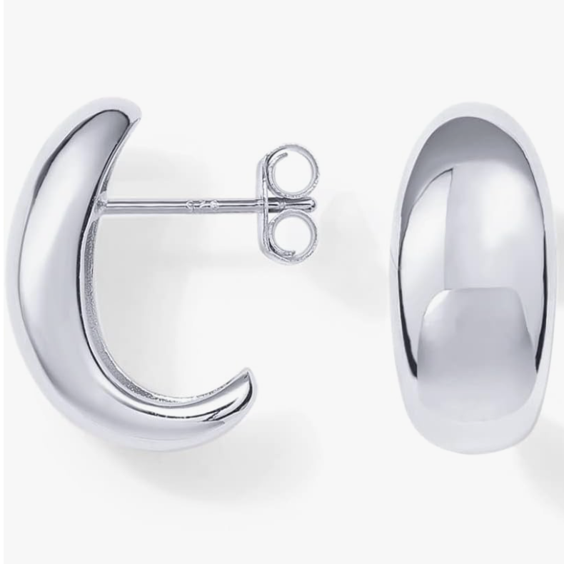 White Gold Dome Huggie Hoop Earrings